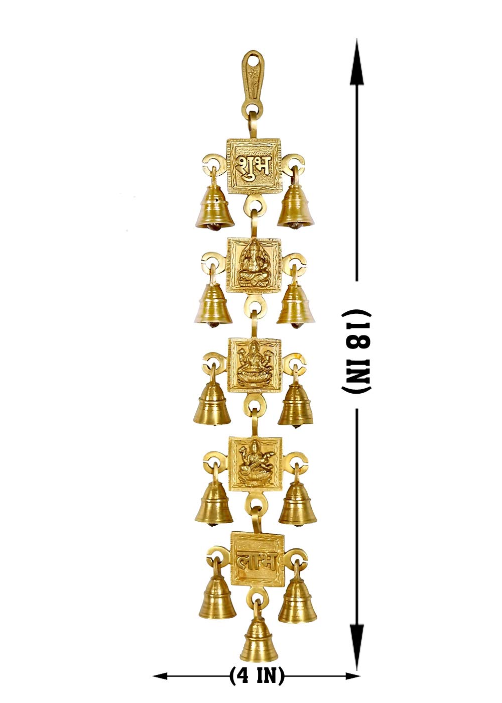 Crafthut Lakshmi, Ganesh, Shubh and Labh Brass Wall Hanging Bell (Gold, 18 x 4 Inch), Decorative Antique Showpiece for Home, Doo